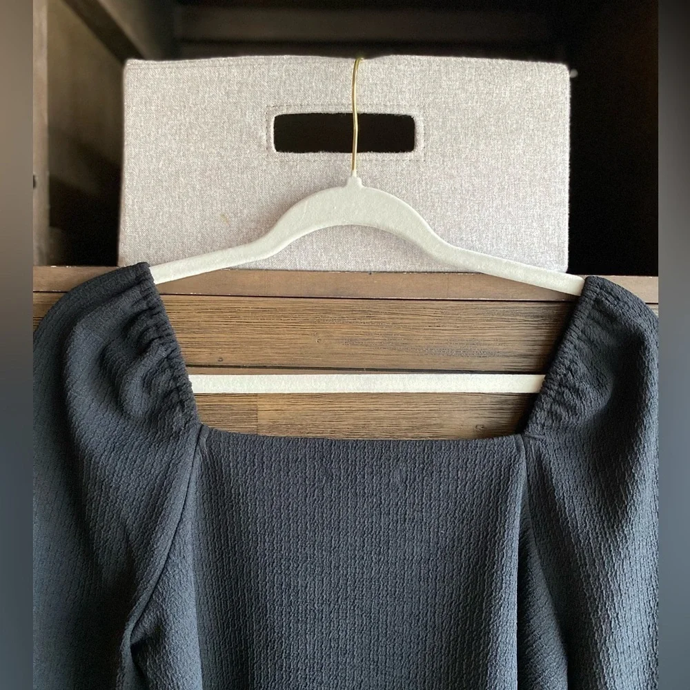 Madewell crepe square-neck puff-sleeve top black small A63